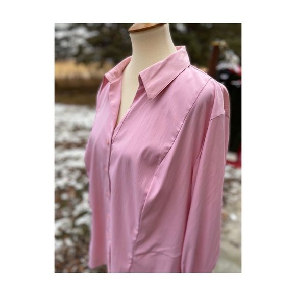 Vtg Baby Pink Casual Shirt Button Up Darts Work - Picture 6 of 11